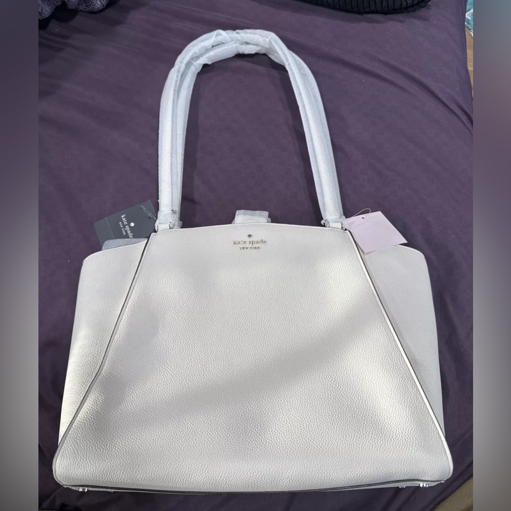 Kate Spade Brim Pebble Leather Laptop Tote W/ Detachable Laptop Sleeve White